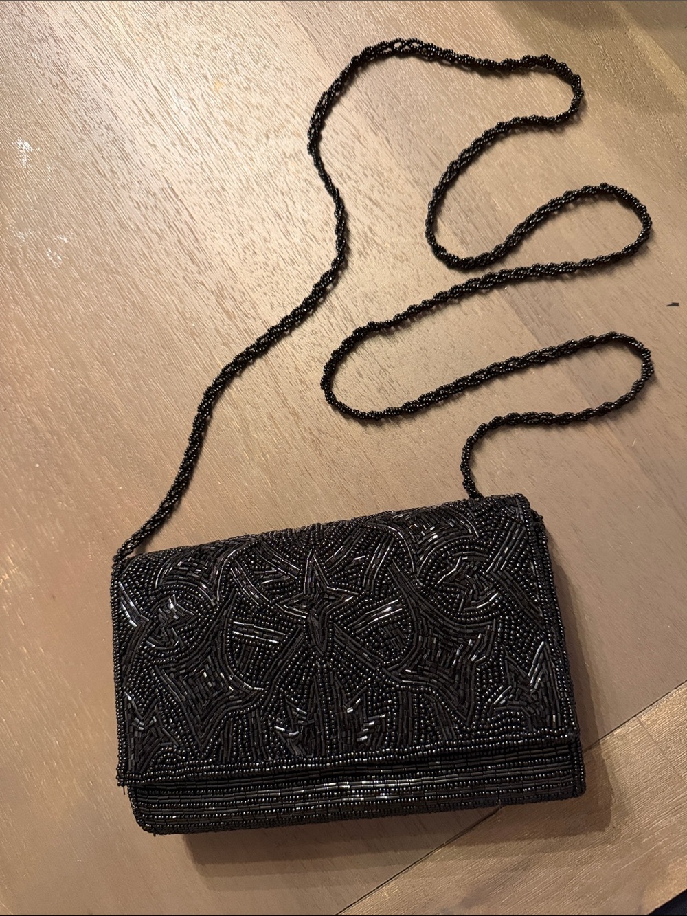 Black Beaded Evening Crossbody Bag